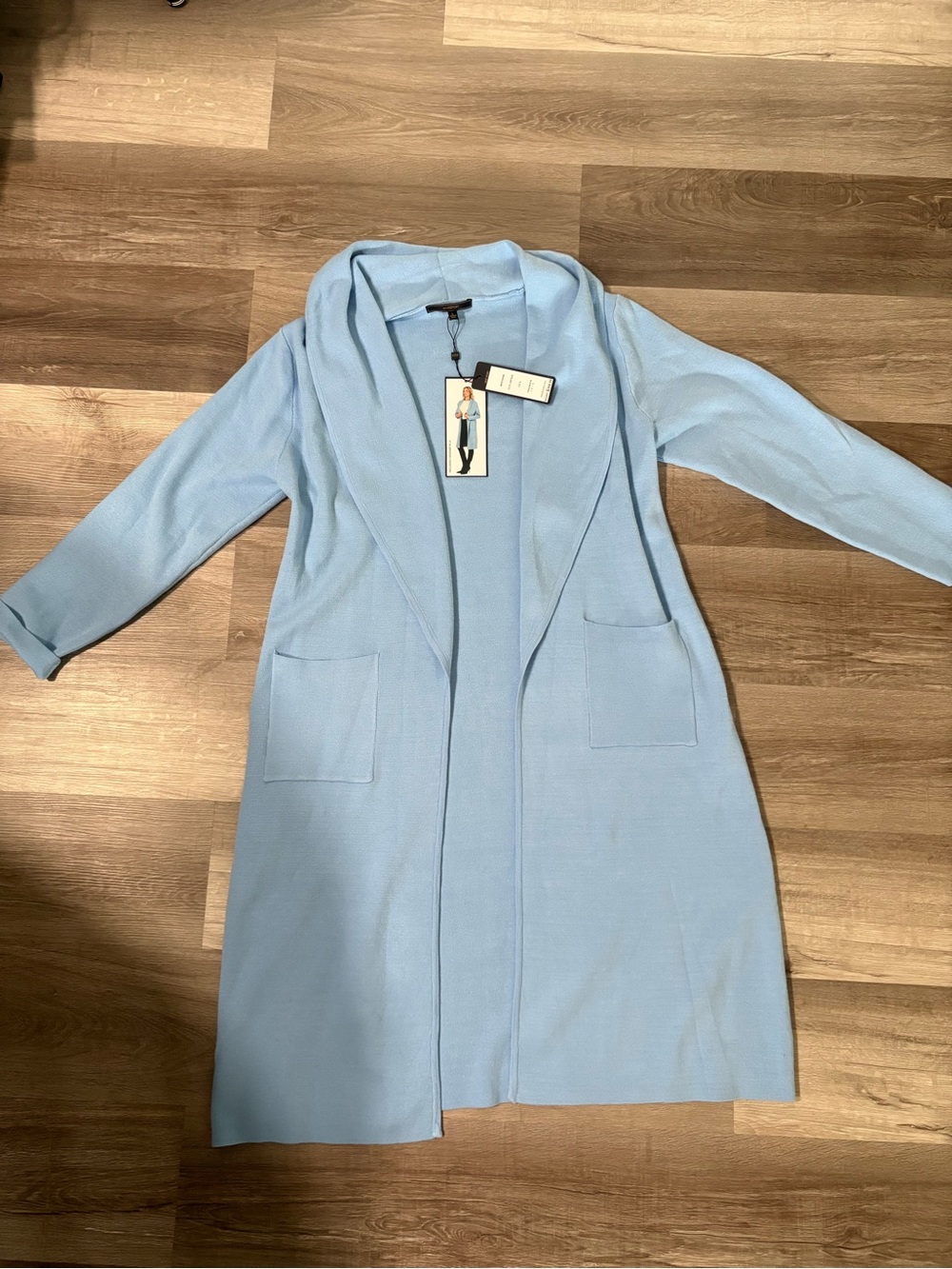 Max Sport Light Blue Open Front Long Cardigan